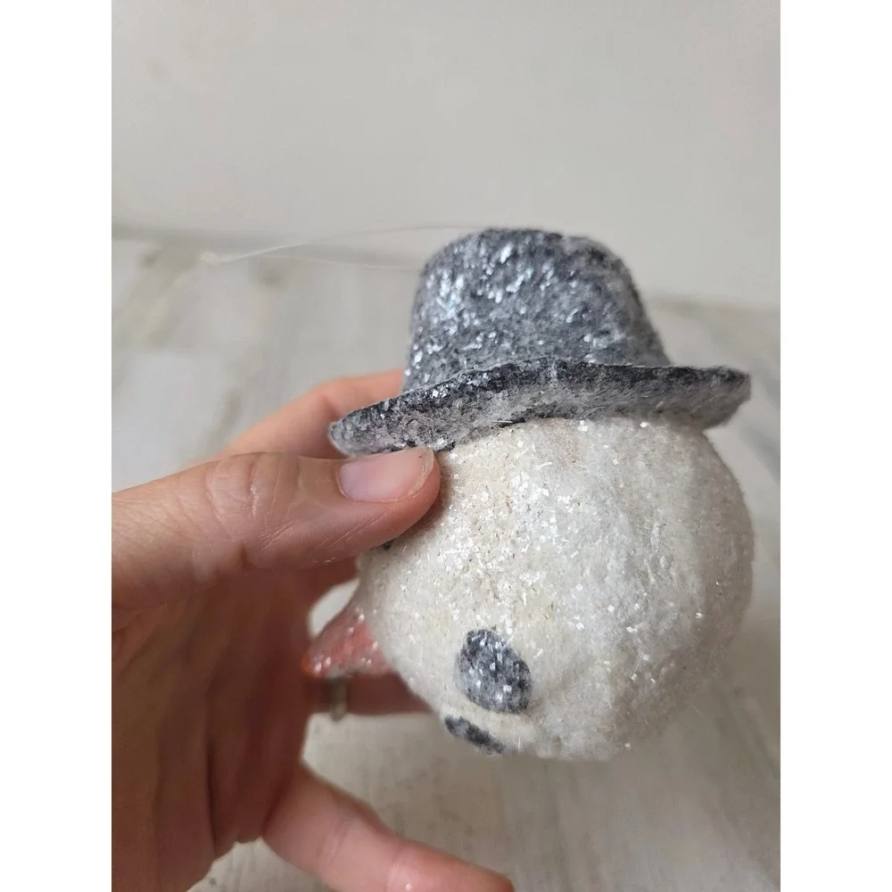 Vintage glitter snowman Frosty ornament large Xmas tree
